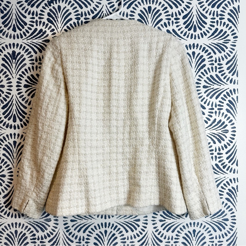 Nina McLemore Metallic Stitch Windowpane Tweed Ivory Silk Lined Blazer - Picture 3 of 16